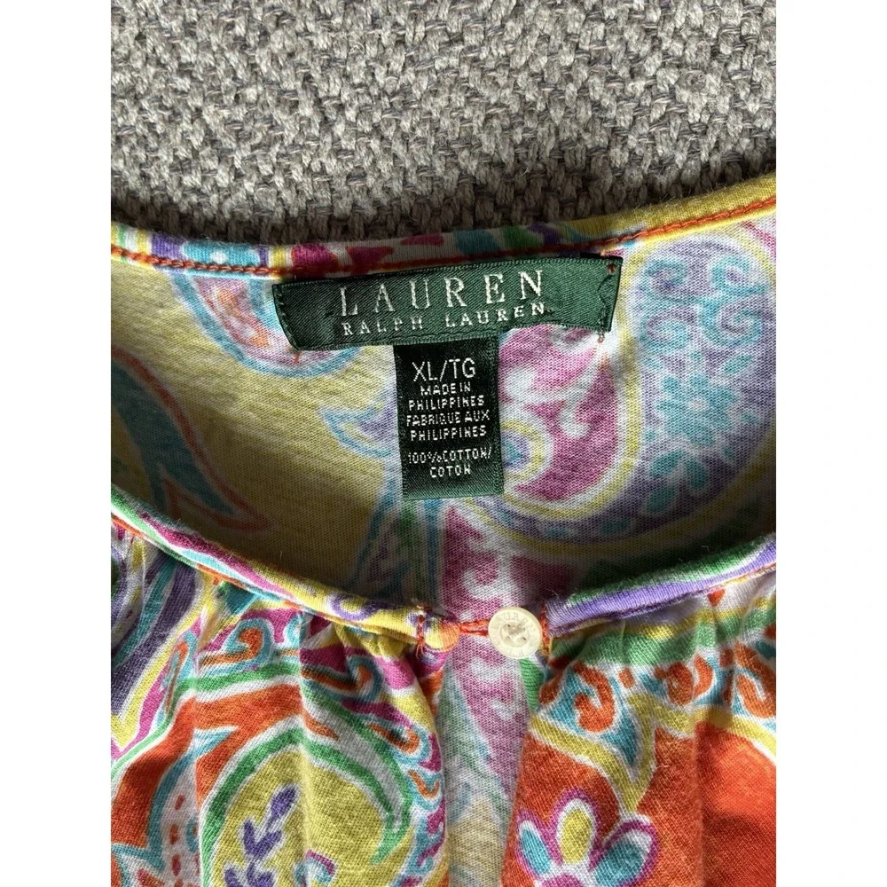 Lauren Ralph Lauren XL Paisley Ruffle Sleeveless Blouse Colorful Cotton Top - Picture 4 of 11